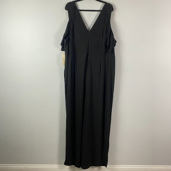 Kiyonna Black Cold Shoulder Jumpsuit Size 4X V Neck Wide Leg Stretch - Picture 6 of 12